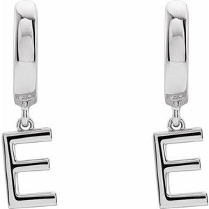 14K White Initial E Hinged Huggie Earring - BN & CO JEWELRY