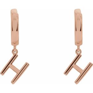 14K Rose Initial H Hinged Huggie Earring - BN & CO JEWELRY