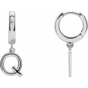 Sterling Silver Initial Q Hinged Huggie Earring - BN & CO JEWELRY