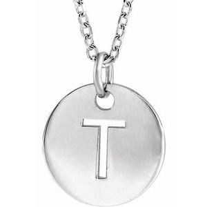Sterling Silver Initial T 10 mm Disc 16-18" Necklace - BN & CO JEWELRY