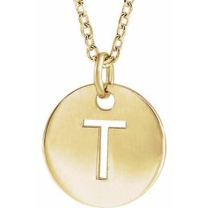 18K Yellow Gold-Plated Sterling Silver Initial T 10 mm Disc 16-18" Necklace - BN & CO JEWELRY