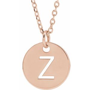 14K Rose Initial Z 10 mm Disc 16-18" Necklace - BN & CO JEWELRY