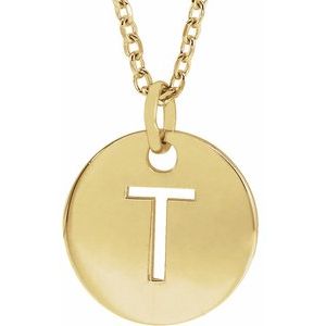 18K Yellow Gold-Plated Sterling Silver Initial T 10 mm Disc 16-18" Necklace - BN & CO JEWELRY