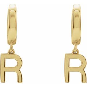 14K Yellow Initial R Hinged Huggie Earring - BN & CO JEWELRY