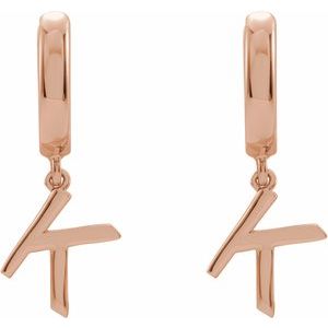 14K Rose Initial K Hinged Huggie Earring - BN & CO JEWELRY