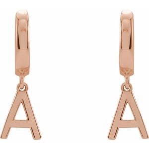 14K Rose Initial A Hinged Huggie Earring - BN & CO JEWELRY
