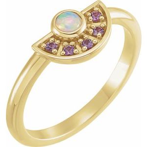 14K Yellow Natural White Ethiopian Opal & Natural Pink Sapphire Fan Ring - BN & CO JEWELRY