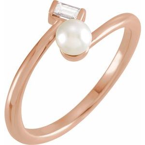 14K Rose Cultured Akoya Pearl & 1/10 CT Natural Diamond Ring - BN & CO JEWELRY
