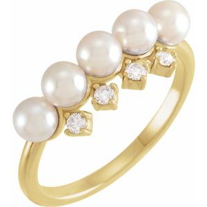 14K Yellow Cultured White Akoya Pearl & 1/8 CTW Natural Diamond Stackable Ring - BN & CO JEWELRY