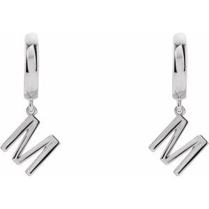 14K White Initial M Hinged Huggie Earring - BN & CO JEWELRY