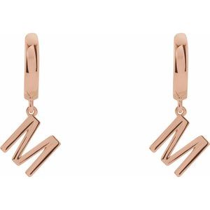 14K Rose Initial M Hinged Huggie Earring - BN & CO JEWELRY