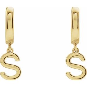 14K Yellow Initial S Hinged Huggie Earring - BN & CO JEWELRY
