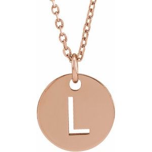 14K Rose Initial L 10 mm Disc 16-18" Necklace - BN & CO JEWELRY