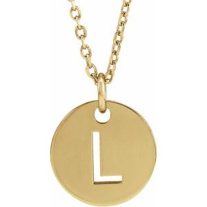 14K Yellow Initial L 10 mm Disc 16-18" Necklace - BN & CO JEWELRY