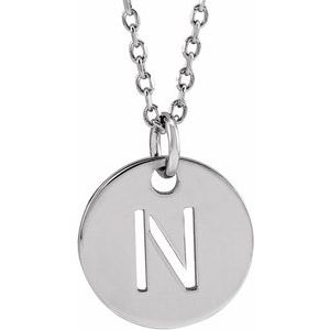 Sterling Silver Initial N 10 mm Disc 16-18" Necklace - BN & CO JEWELRY