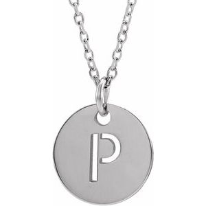 Sterling Silver Initial P 10 mm Disc 16-18" Necklace - BN & CO JEWELRY