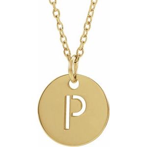 14K Yellow Initial P 10 mm Disc 16-18" Necklace - BN & CO JEWELRY