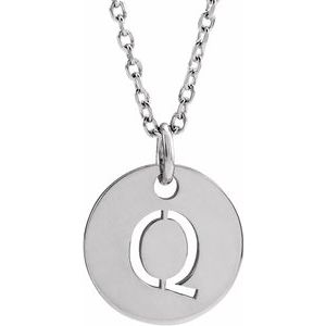 Sterling Silver Initial Q 10 mm Disc 16-18" Necklace - BN & CO JEWELRY
