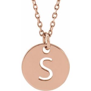 14K Rose Initial S 10 mm Disc 16-18" Necklace - BN & CO JEWELRY