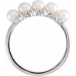 14K White Cultured White Akoya Pearl & 1/8 CTW Natural Diamond Stackable Ring - BN & CO JEWELRY