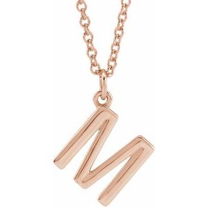 18K Rose Gold-Plated Sterling Silver Initial M Dangle 18" Necklace - BN & CO JEWELRY