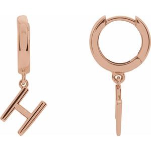 14K Rose Initial H Hinged Huggie Earring - BN & CO JEWELRY