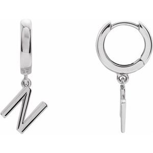 Sterling Silver Initial N Hinged Huggie Earring - BN & CO JEWELRY