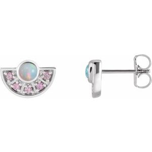 Sterling Silver Natural White Ethiopian Opal & Natural Pink Sapphire Fan Earrings - BN & CO JEWELRY