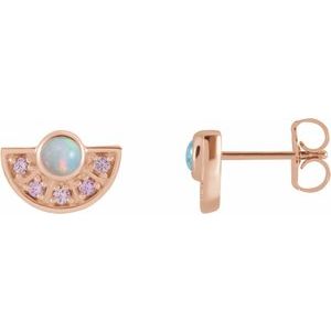 14K Rose Natural White Ethiopian Opal & Natural Pink Sapphire Fan Earrings - BN & CO JEWELRY
