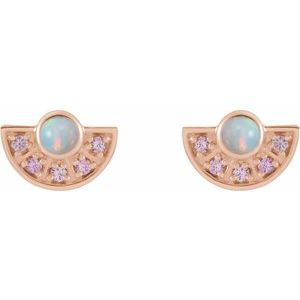 14K Rose Natural White Ethiopian Opal & Natural Pink Sapphire Fan Earrings - BN & CO JEWELRY
