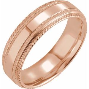 14K Rose 6 mm Rope Edge Band with Milgrain Size 6 - BN & CO JEWELRY
