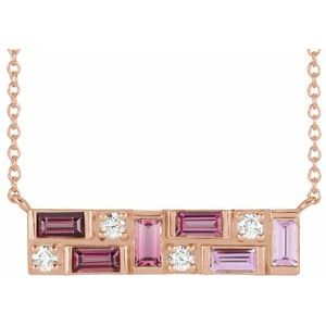 14K Rose Pink Multi-Gemstone & 1/8 CTW Diamond Bar 18" Necklace - BN & CO JEWELRY