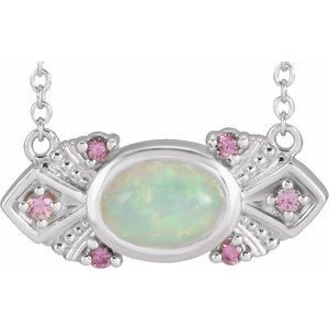 14K White Natural Ethiopian Opal & Natural Pink Sapphire Vintage-Inspired 18" Necklace - BN & CO JEWELRY