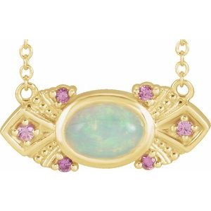 14K Yellow Natural Ethiopian Opal & Natural Pink Sapphire Vintage-Inspired 18" Necklace - BN & CO JEWELRY