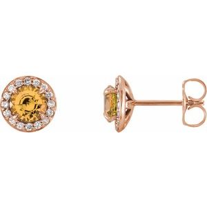 14K Rose 5 mm Natural Citrine & 1/8 CTW Natural Diamond Earrings - BN & CO JEWELRY
