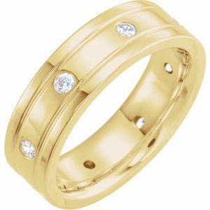 14K Yellow 1/2 CTW Natural Diamond Double Grooved Band Size 12.5 - BN & CO JEWELRY