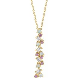 14K Yellow Ethiopian Opals, Pink Sapphires & 1/8 CTW Diamond Scattered Bar 16-18" Necklace - BN & CO JEWELRY