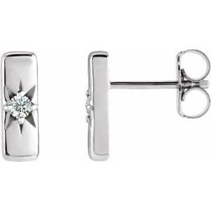 14K White .07 CTW Lab-Grown Diamond Starburst Bar Earrings - BN & CO JEWELRY