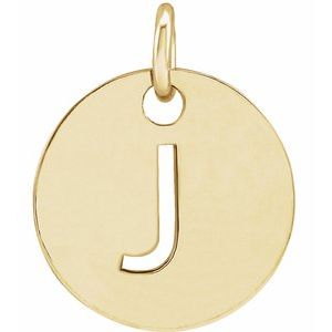 14K Yellow Initial J 10 mm Disc Pendant - BN & CO JEWELRY