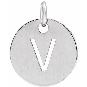 Sterling Silver Initial V 10 mm Disc Pendant - BN & CO JEWELRY