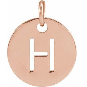 14K Rose Initial H 10 mm Disc Pendant - BN & CO JEWELRY
