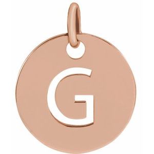 14K Rose Initial G 10 mm Disc Pendant - BN & CO JEWELRY