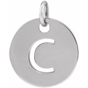 14K White Initial C 10 mm Disc Pendant - BN & CO JEWELRY
