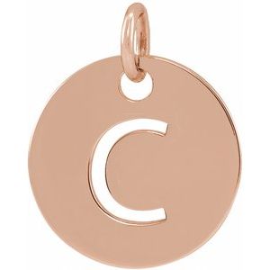 14K Rose Initial C 10 mm Disc Pendant - BN & CO JEWELRY
