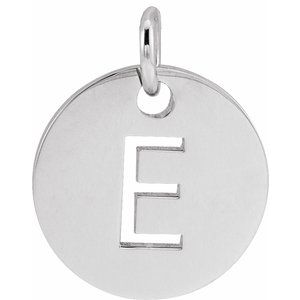 14K White Initial E 10 mm Disc Pendant - BN & CO JEWELRY