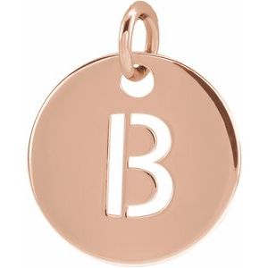 14K Rose Initial B 10 mm Disc Pendant - BN & CO JEWELRY