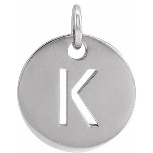 14K White Initial K 10 mm Disc Pendant - BN & CO JEWELRY