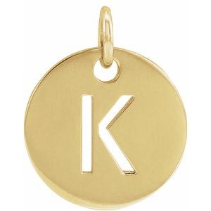 14K Yellow Initial K 10 mm Disc Pendant - BN & CO JEWELRY