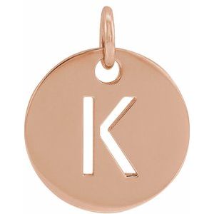 14K Rose Initial K 10 mm Disc Pendant - BN & CO JEWELRY