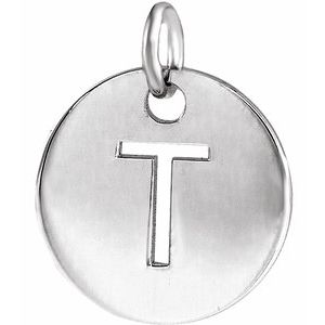 Sterling Silver Initial T 10 mm Disc Pendant - BN & CO JEWELRY